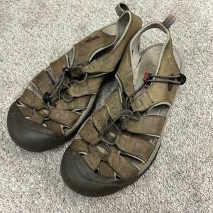 Keen Newport Sandals Men's 12 Brown Leather Outdoor Hiking Drawstring Waterproof
